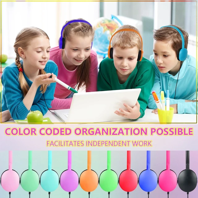 Alt view image 6 of 6 - Bulk Headphones 20 Pack for Classroom School Kids,Wholesale Wired Kids Children Teen Students 3.5mm Jack Mixed Colors