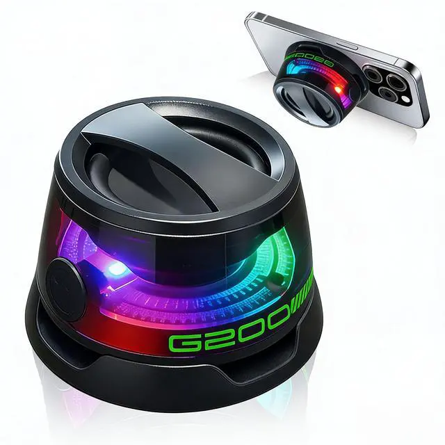 Main image of Magnetic Mini Bluetooth Speaker with RGB Lights, Portable Wireless Stereo Speaker Set with Phone Holder, Small Speaker for Car Bike Room Outdoor, Ideal Gift for Teens, Black