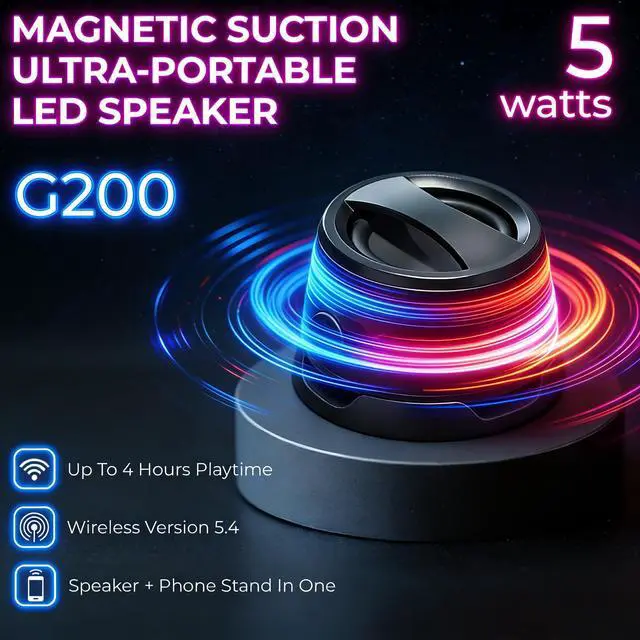 Alt view image 2 of 7 - Magnetic Mini Bluetooth Speaker with RGB Lights, Portable Wireless Stereo Speaker Set with Phone Holder, Small Speaker for Car Bike Room Outdoor, Ideal Gift for Teens, Black