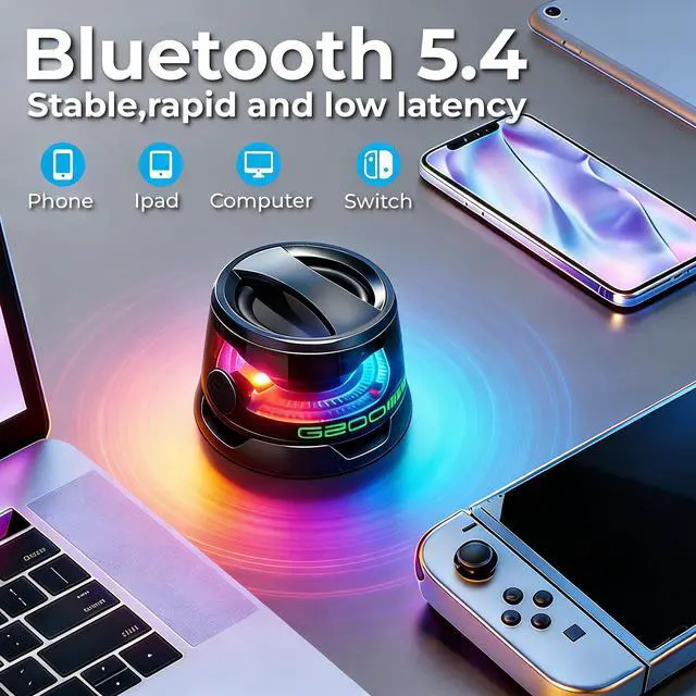 Alt view image 5 of 7 - Magnetic Mini Bluetooth Speaker with RGB Lights, Portable Wireless Stereo Speaker Set with Phone Holder, Small Speaker for Car Bike Room Outdoor, Ideal Gift for Teens, Black