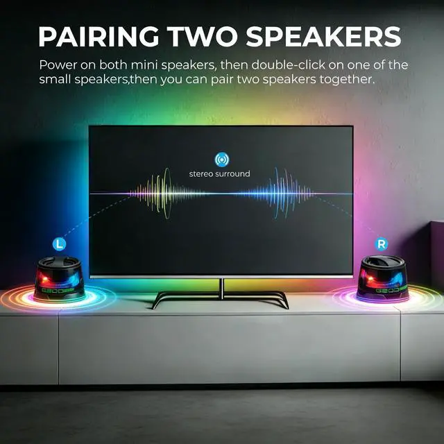 Alt view image 7 of 7 - Magnetic Mini Bluetooth Speaker with RGB Lights, Portable Wireless Stereo Speaker Set with Phone Holder, Small Speaker for Car Bike Room Outdoor, Ideal Gift for Teens, Black