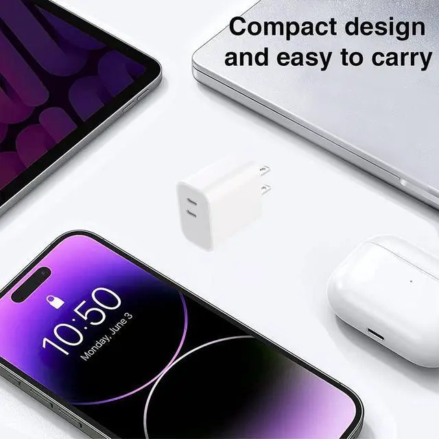 Alt view image 6 of 7 - USB C Charger Block Fast Charging,Charger Adapter,4 Pack Type C Wall Charger with 6FT Fast Charging Cable for iPhone 17/17 Plus/17 Pro Max/16/16 Pro Max/15 Pro Max (White, Dual USB Type C)
