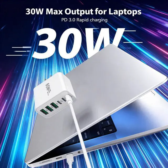 Alt view image 2 of 6 - 65W USB C Wall Charger Block, 2 Pack GaN 6-Port Charging Brick Fast Charger, 45W PD3.0 Power Adapter Plug Cube for iPhone 17/16/15/14 MacBook Air, iPad, Samsung for Home Travel