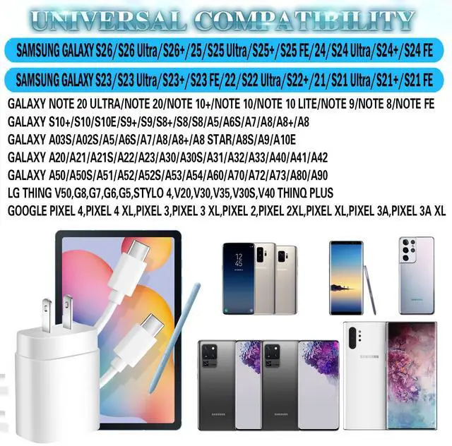 Alt view image 3 of 6 - Super Fast Charger,25W Samsung Charger Fast Charging Block,2Pack Type C Android Phone Charger,USB C Cable for Samsung Galaxy S26 Ultra/S26+/S25/S24 FE/S23/S22/S21/A14/A54/Z Fold 7/6/Z Flip 7/6