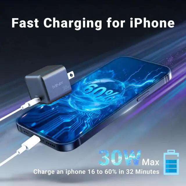Alt view image 2 of 7 - P30 Type C Charger Fast Charging, 2-Pack 30W USB C Wall Plug with GaN Technology, Compatible with iPhone 17 16 15 14 Pro Max, iPad, AirPods,Samsung Galaxy S24/S23 Series