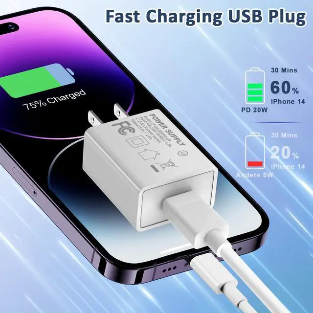 Alt view image 2 of 7 - 5V 2A Power Adapter UL Certified,USB Wall Charger Block Plug Box AC Fast Charging Cube Brick Home Travel Use for iPhone 13/14/15/16/17 Pro/Pro Max/Plus, XS/XR/X, Watch Series 8/7 2Pack