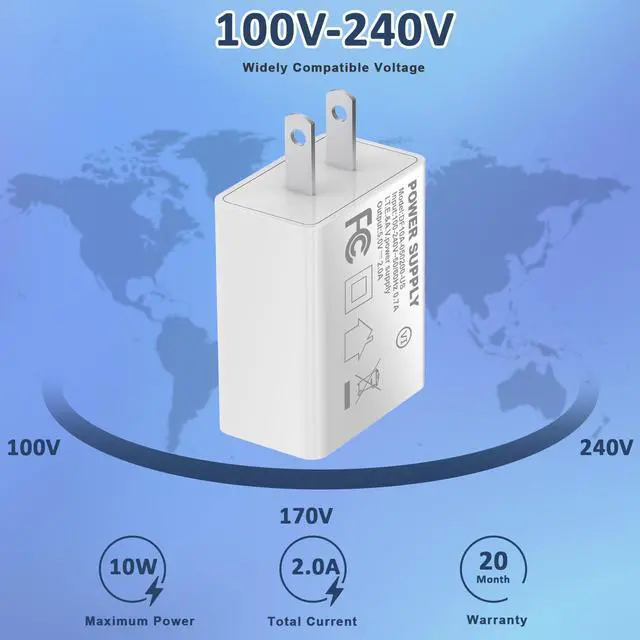 Alt view image 6 of 7 - 5V 2A Power Adapter UL Certified,USB Wall Charger Block Plug Box AC Fast Charging Cube Brick Home Travel Use for iPhone 13/14/15/16/17 Pro/Pro Max/Plus, XS/XR/X, Watch Series 8/7 2Pack