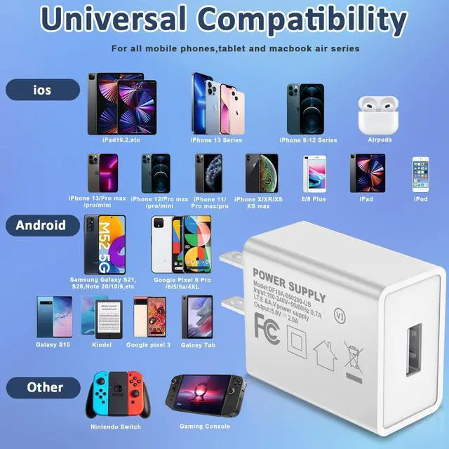 Alt view image 7 of 7 - 5V 2A Power Adapter UL Certified,USB Wall Charger Block Plug Box AC Fast Charging Cube Brick Home Travel Use for iPhone 13/14/15/16/17 Pro/Pro Max/Plus, XS/XR/X, Watch Series 8/7 2Pack