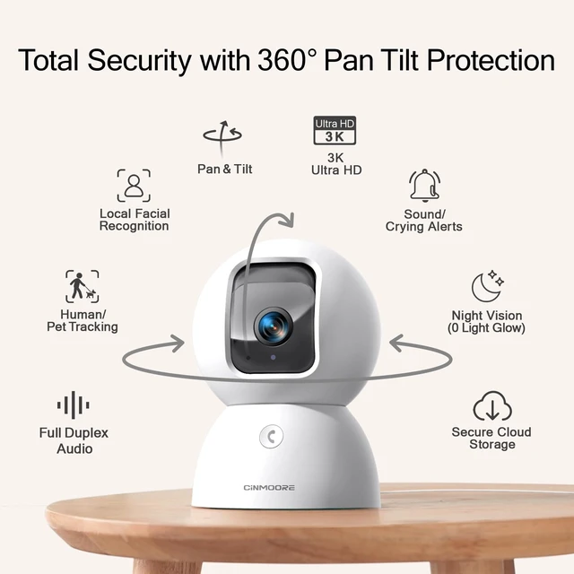 Alt view image 6 of 7 - 5G Security Camera Indoor, 3K Pet/Dog Camera with Speaker/Phone App, PTZ WiFi Baby Monitor Cameras for Home Security, 0-Glow Night Vision 2-Way Talk, AI Tracking Facial Recognition Time Lapse