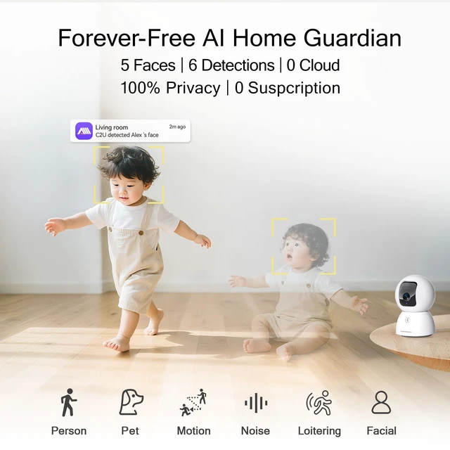 Alt view image 4 of 7 - 5G Security Camera Indoor, 3K Pet/Dog Camera with Speaker/Phone App, PTZ WiFi Baby Monitor Cameras for Home Security, 0-Glow Night Vision 2-Way Talk, AI Tracking Facial Recognition Time Lapse
