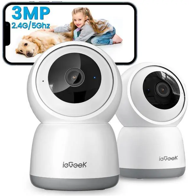 Main image of Indoor Camera, 2K Cameras for Home Security, 5G Security Camera Indoor, 360° Pet/Dog/Baby Camera with Phone App, AI Tracking, 2-Way Audio, Night Vision, 24/7 SD Card Storage, Alexa (2 Pack)