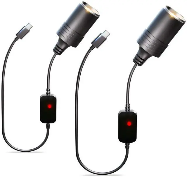 Main image of USB C to 12V Adapter, USB C to 12V Cigarette Lighter Adapter PD3.0 Type C Male to 12V Cigarette Lighter Socket Female Cable for Dash Cam Power Bank GPS Car Led Light Strips 2 Pack