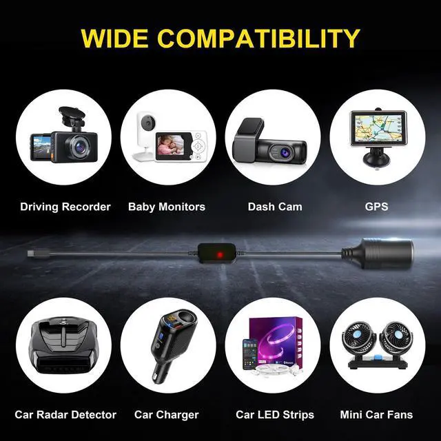 Alt view image 3 of 7 - USB C to 12V Adapter, USB C to 12V Cigarette Lighter Adapter PD3.0 Type C Male to 12V Cigarette Lighter Socket Female Cable for Dash Cam Power Bank GPS Car Led Light Strips 2 Pack