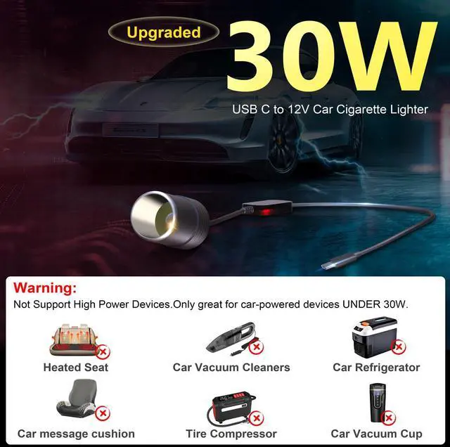 Alt view image 4 of 7 - USB C to 12V Adapter, USB C to 12V Cigarette Lighter Adapter PD3.0 Type C Male to 12V Cigarette Lighter Socket Female Cable for Dash Cam Power Bank GPS Car Led Light Strips 2 Pack