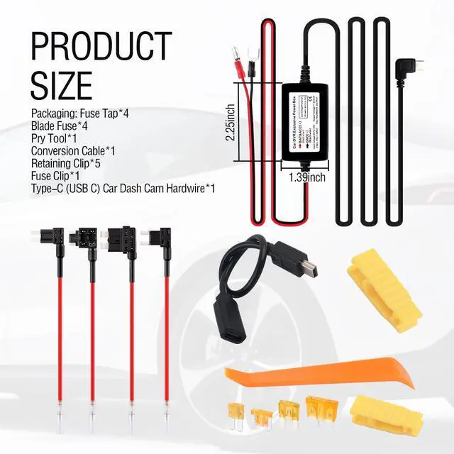 Alt view image 2 of 7 - 9.68Ft USB C Car Dash Cam Hardwire Kit,Upgraded Car Hardwire Kit for Dash Camera with Low Voltage Protection Includes Conversion Cable,12-30V to 5V 2.5A Cars Dashcam Hardwires Kits
