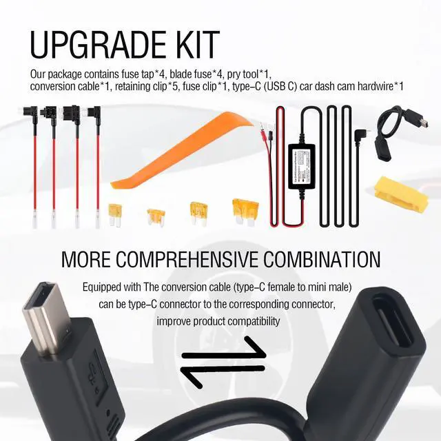 Alt view image 3 of 7 - 9.68Ft USB C Car Dash Cam Hardwire Kit,Upgraded Car Hardwire Kit for Dash Camera with Low Voltage Protection Includes Conversion Cable,12-30V to 5V 2.5A Cars Dashcam Hardwires Kits