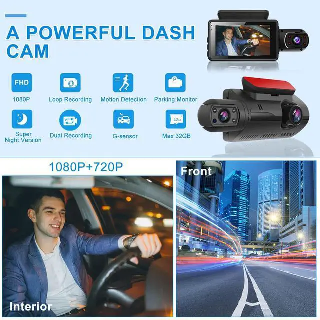 Alt view image 2 of 7 - Dual Dash Cam Front and Inside 1080P Dash Camera for Cars IR Night Vision Car Camera for Taxi Accident Lock Parking Monitor Support 256GB Max (Black)