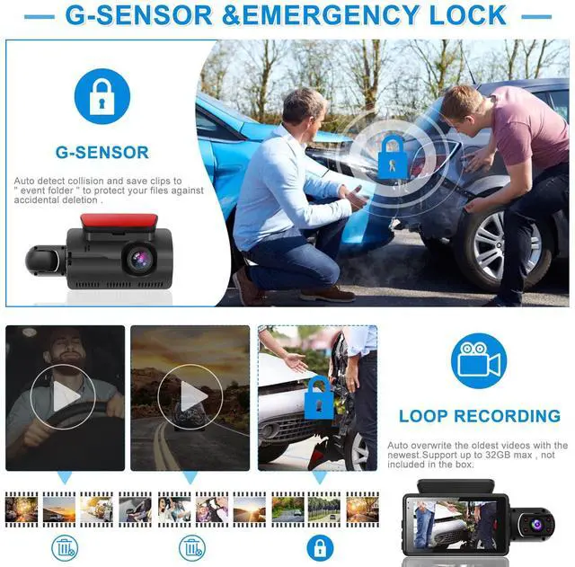 Alt view image 5 of 7 - Dual Dash Cam Front and Inside 1080P Dash Camera for Cars IR Night Vision Car Camera for Taxi Accident Lock Parking Monitor Support 256GB Max (Black)