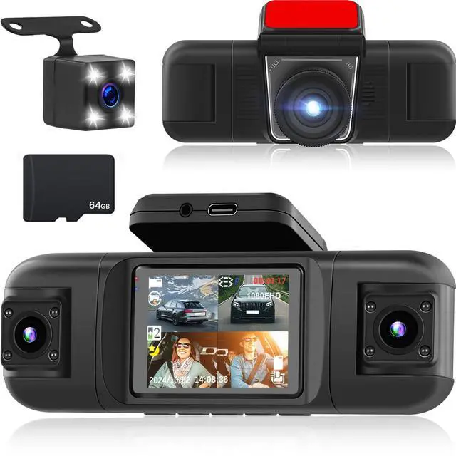 Main image of 4 Channel Dash Cam 360° View, 1080P Front and Rear Inside Left Right Dash Camera for Cars - 2 inch IPS Screen Car Cameras with 8 IR Night Vision, Built-in Stereo, Loop Recording + 64G TF Card