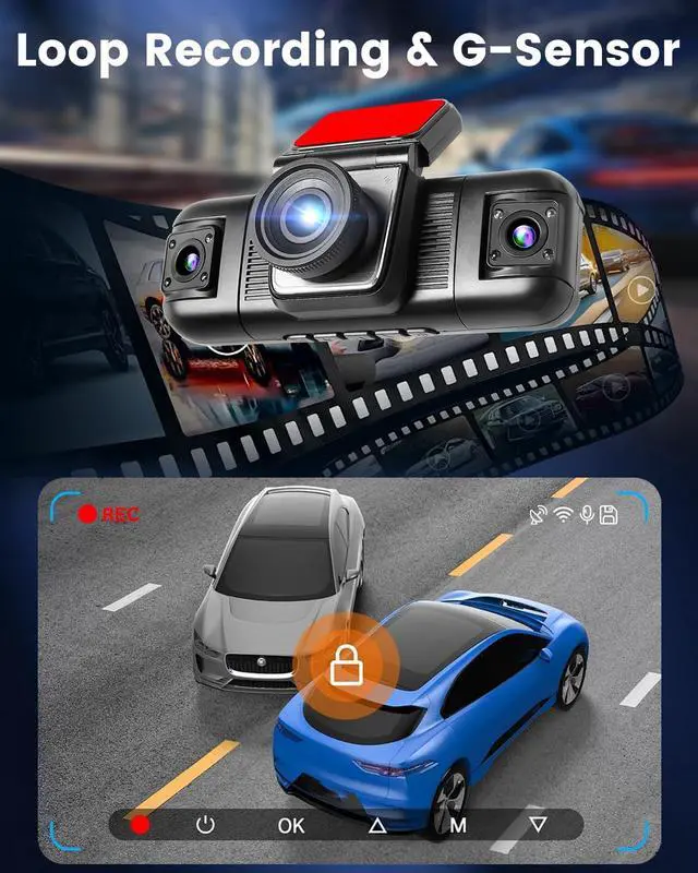 Alt view image 4 of 7 - 4 Channel Dash Cam 360° View, 1080P Front and Rear Inside Left Right Dash Camera for Cars - 2 inch IPS Screen Car Cameras with 8 IR Night Vision, Built-in Stereo, Loop Recording + 64G TF Card