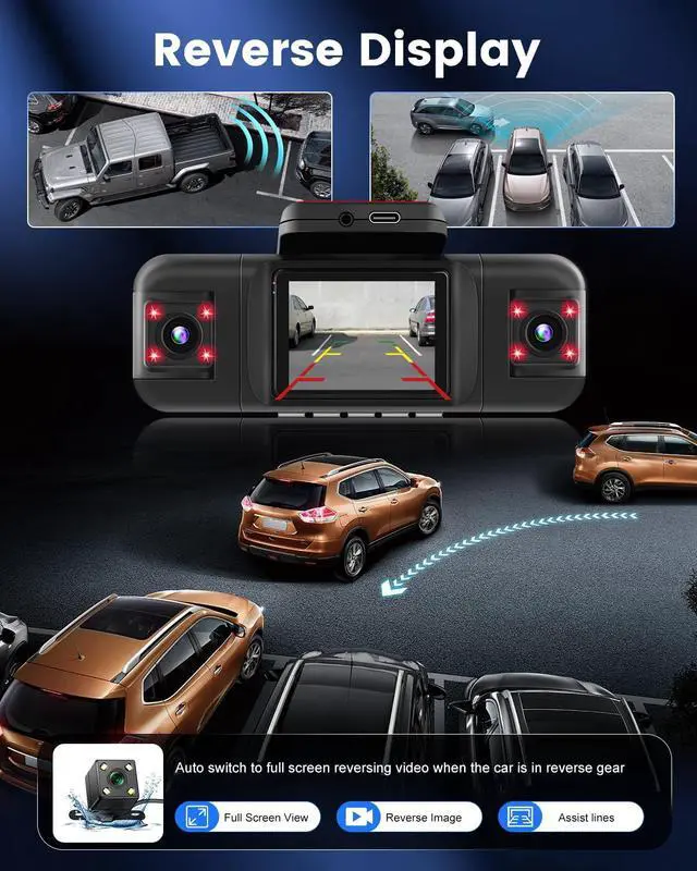 Alt view image 6 of 7 - 4 Channel Dash Cam 360° View, 1080P Front and Rear Inside Left Right Dash Camera for Cars - 2 inch IPS Screen Car Cameras with 8 IR Night Vision, Built-in Stereo, Loop Recording + 64G TF Card