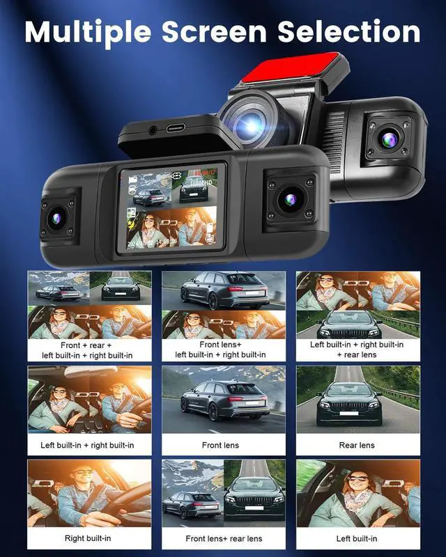 Alt view image 7 of 7 - 4 Channel Dash Cam 360° View, 1080P Front and Rear Inside Left Right Dash Camera for Cars - 2 inch IPS Screen Car Cameras with 8 IR Night Vision, Built-in Stereo, Loop Recording + 64G TF Card