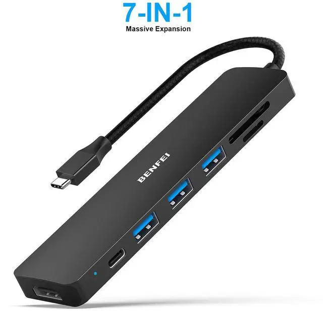 Alt view image 2 of 7 - 7-in-1 USB C Hub, USB-C Multiport Adapter with USB Type-C to HDMI, USB-C to SD TF Card Reader/3 USB 3.0/60W Power Delivery with iPhone 15 Pro/Max MacBook Pro/Air 2023, iPad