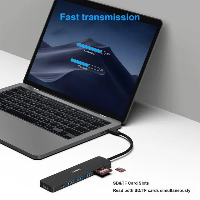 Alt view image 5 of 7 - 7-in-1 USB C Hub, USB-C Multiport Adapter with USB Type-C to HDMI, USB-C to SD TF Card Reader/3 USB 3.0/60W Power Delivery with iPhone 15 Pro/Max MacBook Pro/Air 2023, iPad