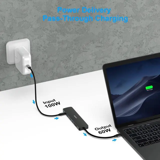Alt view image 7 of 7 - 7-in-1 USB C Hub, USB-C Multiport Adapter with USB Type-C to HDMI, USB-C to SD TF Card Reader/3 USB 3.0/60W Power Delivery with iPhone 15 Pro/Max MacBook Pro/Air 2023, iPad