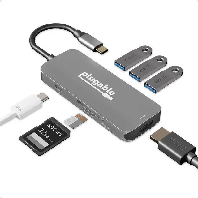 Main image of USB-C Hub 7-in-1, Driverless USB C Hub Compatible with Mac, Windows, Chromebook, USB4, Thunderbolt 4, and More (4K HDMI, 3 USB 3.0, SD & microSD Card Reader, 100W Charging)