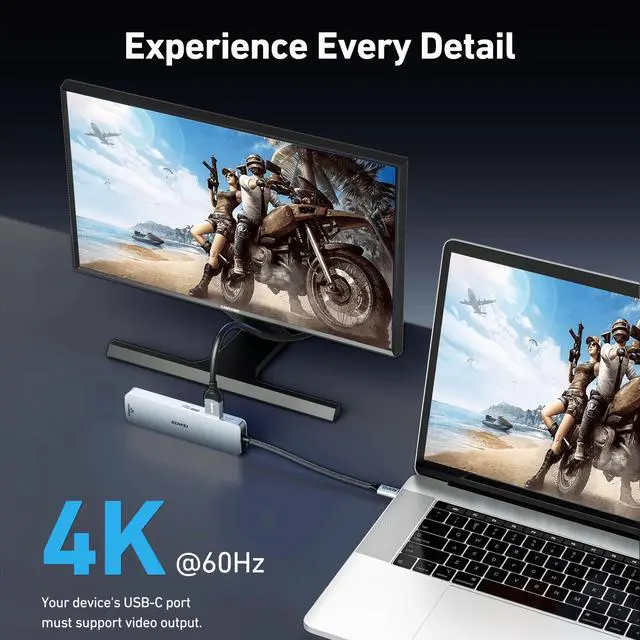 Alt view image 5 of 7 - 6-in-1 USB C Hub with HDMI(4K@60Hz), 2 USB-A, 1 USB-C Data, 100W Charge, Gigabit Ethernet, Silicone Tangle-Free Cable Compatible with MacBook Pro/Air, iPad Pro, iMac, iPhone 15 Pro/Pro Max