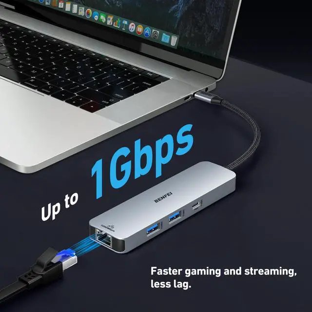 Alt view image 6 of 7 - 6-in-1 USB C Hub with HDMI(4K@60Hz), 2 USB-A, 1 USB-C Data, 100W Charge, Gigabit Ethernet, Silicone Tangle-Free Cable Compatible with MacBook Pro/Air, iPad Pro, iMac, iPhone 15 Pro/Pro Max
