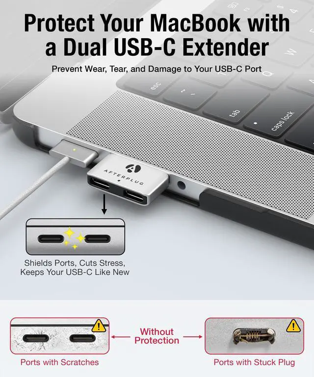 Alt view image 4 of 6 - Dual USBC Extender for MacBook with Case, 2-Port PassThrough Adapter for Thunderbolt 5/4/3 & USB4 240W PD, 8K Video, 80Gbps Data - Sky Blue