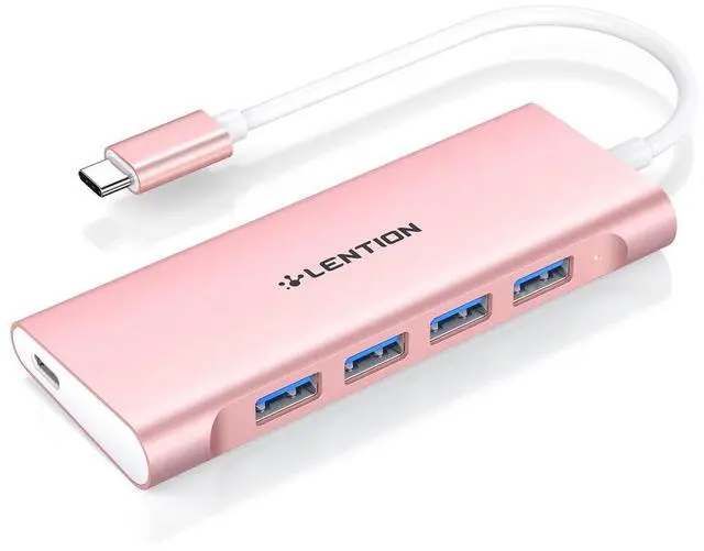 USB C Hub with 4 USB 3.0 & Type C Charging Compatible 2025-2016 MacBook Pro, 2025-2018 Mac Air, New Surface, Chromebook, More, Stable Driver Certified Type C Multiport Adapter (Rose Gold)