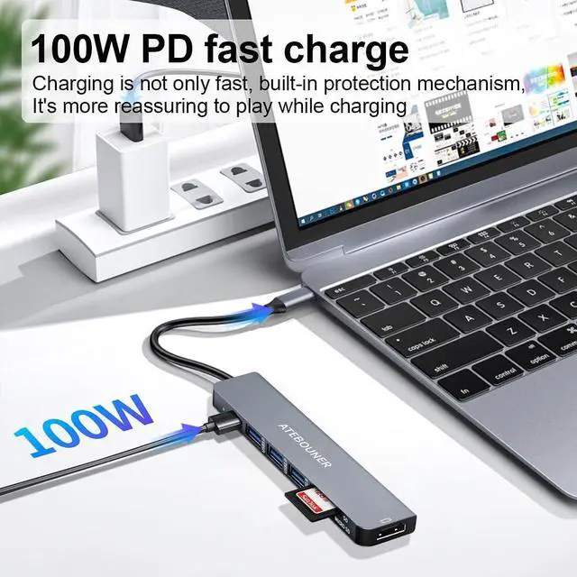 Alt view image 3 of 7 - MacBook Adapter Multiport USB c hub multiport Adapter MacBook USB Adapter USB hub USB c 7 in 1 usbc dongle with 4K HDMI 100W PD USB 3.0 hub with sd Card Reader usbc hub USB Adapter for MacBook Air