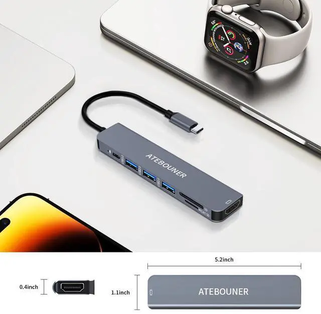 Alt view image 5 of 7 - MacBook Adapter Multiport USB c hub multiport Adapter MacBook USB Adapter USB hub USB c 7 in 1 usbc dongle with 4K HDMI 100W PD USB 3.0 hub with sd Card Reader usbc hub USB Adapter for MacBook Air