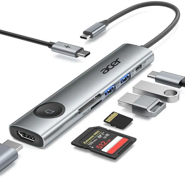 Main image of 7 in 1 USB C Hub Multiport Adapter, USB C to HDMI Adapter 4K@60Hz, 100W PD, 2 USB A 3.1 + Type-C 3.1 5Gbps Data, SD Card Reader, USBC Hub HDMI Compatible with Laptop, Macbook Neo, iphone 17/16/15