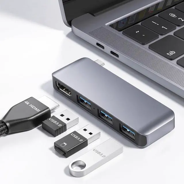 Alt view image 6 of 7 - USB C Hub for MacBook Neo Pro Air, 4-in-1 mac Dock with 4K HDMI Adapter, 3 USB A 5Gbps Data Ports for MacBookPro 13 Inch, Air M4/M5, and More, Type c Extender for Office Laptop, Meetings, Travel&Home