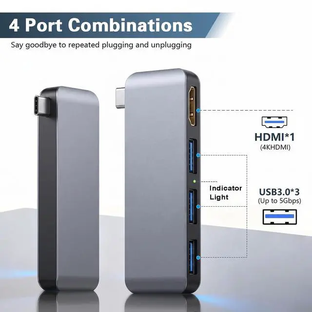 Alt view image 2 of 7 - USB C Hub for MacBook Neo Pro Air, 4-in-1 mac Dock with 4K HDMI Adapter, 3 USB A 5Gbps Data Ports for MacBookPro 13 Inch, Air M4/M5, and More, Type c Extender for Office Laptop, Meetings, Travel&Home