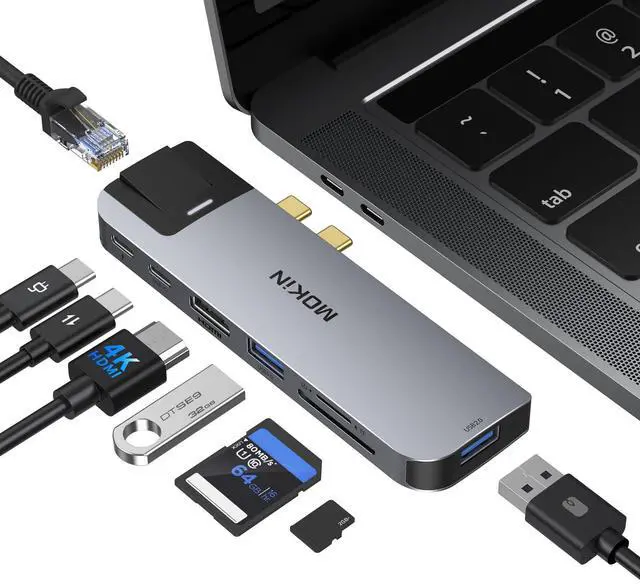Main image of USB C Multiport Adapter Hub Mac Dongle for MacBook Pro/Air with 4K HDMI Port, Gigabit ethernet, 2 USB, TF/SD Card Reader, USB-C 100W PD and Thunderbolt 3