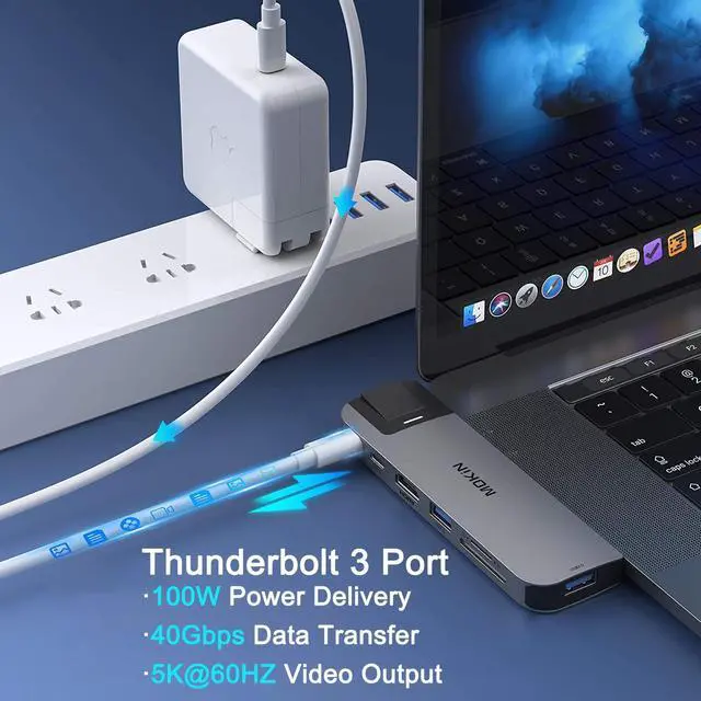 Alt view image 3 of 7 - USB C Multiport Adapter Hub Mac Dongle for MacBook Pro/Air with 4K HDMI Port, Gigabit ethernet, 2 USB, TF/SD Card Reader, USB-C 100W PD and Thunderbolt 3