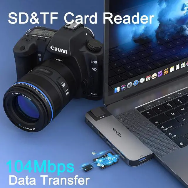 Alt view image 5 of 7 - USB C Multiport Adapter Hub Mac Dongle for MacBook Pro/Air with 4K HDMI Port, Gigabit ethernet, 2 USB, TF/SD Card Reader, USB-C 100W PD and Thunderbolt 3