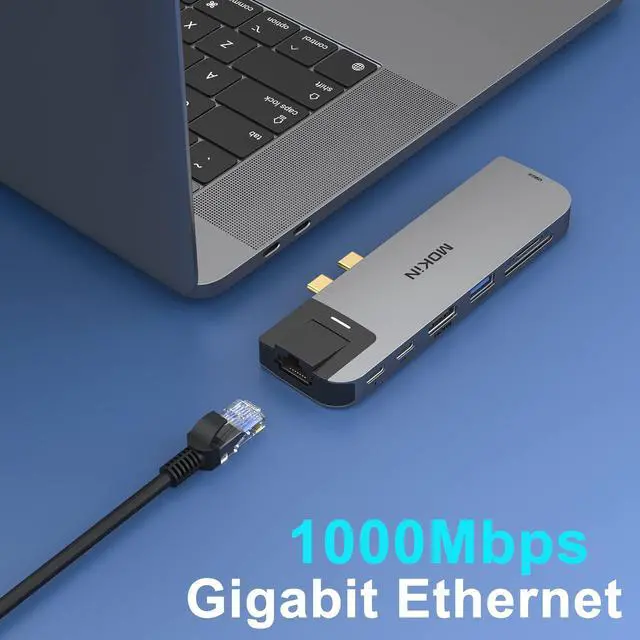 Alt view image 7 of 7 - USB C Multiport Adapter Hub Mac Dongle for MacBook Pro/Air with 4K HDMI Port, Gigabit ethernet, 2 USB, TF/SD Card Reader, USB-C 100W PD and Thunderbolt 3