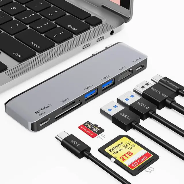 Main image of USB C Hub for MacBook, 7 in 2 Multiport Mac USB Adapter, 4K@60Hz USB C Hub Adapter, 1 Type C and 2 USB A Data Ports, Thunderbolt 4, SD/TF Card Reader, Compatible with MacBook Pro/MacBook Air