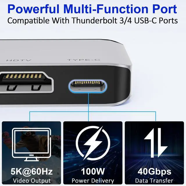 Alt view image 4 of 7 - USB C Hub for MacBook, 7 in 2 Multiport Mac USB Adapter, 4K@60Hz USB C Hub Adapter, 1 Type C and 2 USB A Data Ports, Thunderbolt 4, SD/TF Card Reader, Compatible with MacBook Pro/MacBook Air
