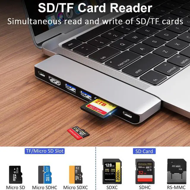 Alt view image 5 of 7 - USB C Hub for MacBook, 7 in 2 Multiport Mac USB Adapter, 4K@60Hz USB C Hub Adapter, 1 Type C and 2 USB A Data Ports, Thunderbolt 4, SD/TF Card Reader, Compatible with MacBook Pro/MacBook Air