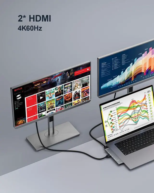 Alt view image 4 of 7 - USB C Hub for MacBook, USB-C Hub 8-in-2, 2 HDMI 4K 60Hz, 2 USB A Data Ports microSD SD Card Reader for MacBook Pro 13 Inch, MacBook Air M1 M2 M3 iPad Dell XPS, Lenovo Thinkpad, HP Laptops