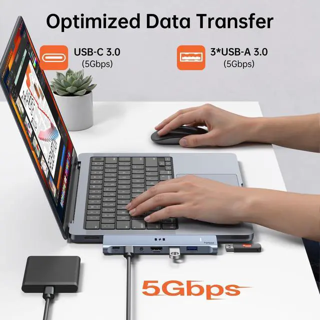 Alt view image 6 of 7 - USB C Adapter HDMI Hub for MacBook Pro/Air M5 M4 M3 M2 M1 2025-2018 13" 15" 16", Mac USB C Hub Adapter 7-in-2, MacBook Accessories Dongle with HDMI, Thunderbolt 3, USB C&A Data Ports, 3.5mm Audio