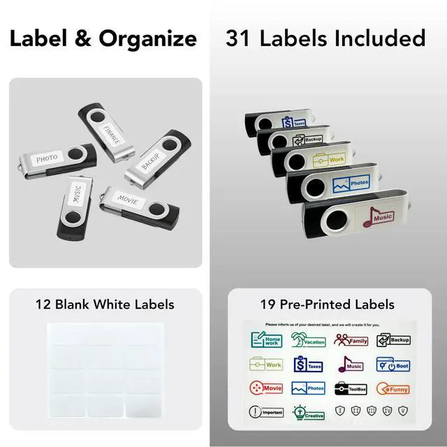 Alt view image 6 of 7 - 16GB USB 2.0 Flash Drive 10 Pack | Swivel Thumb Drives with 31 Labels | Gift-Ready Packaging for Corporate Events, Office & Team Distributions (Black)