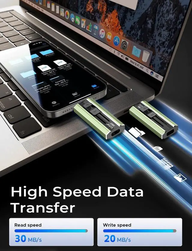 Alt view image 3 of 7 - 512GB Dual Interface Flash Drive, No App Required, Portable USB Storage Memory Stick for iPhone, iPad, Android, PC & Mac Easily Stores Photos, Videos & Files (Sage Green)